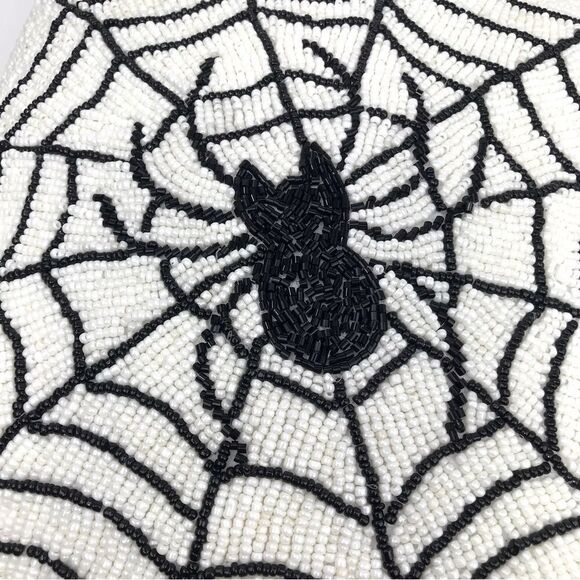 Noir Night Black Spiderweb White Beaded 16” Halloween Decor Accent Throw Pillow - Picture 10 of 15